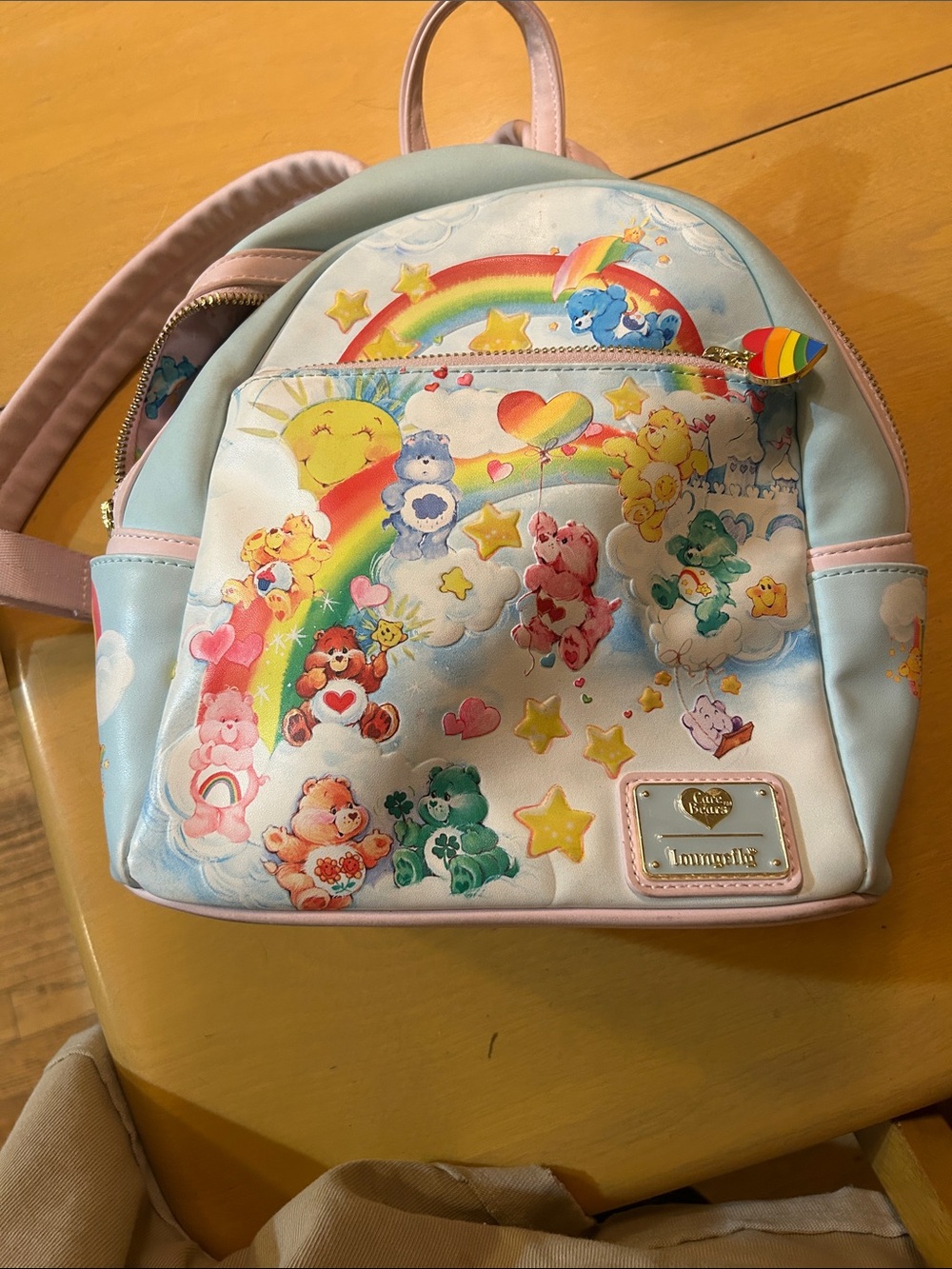 Care Bears Pastel Rainbow Kids loungefly backpack Light Blue & Pink